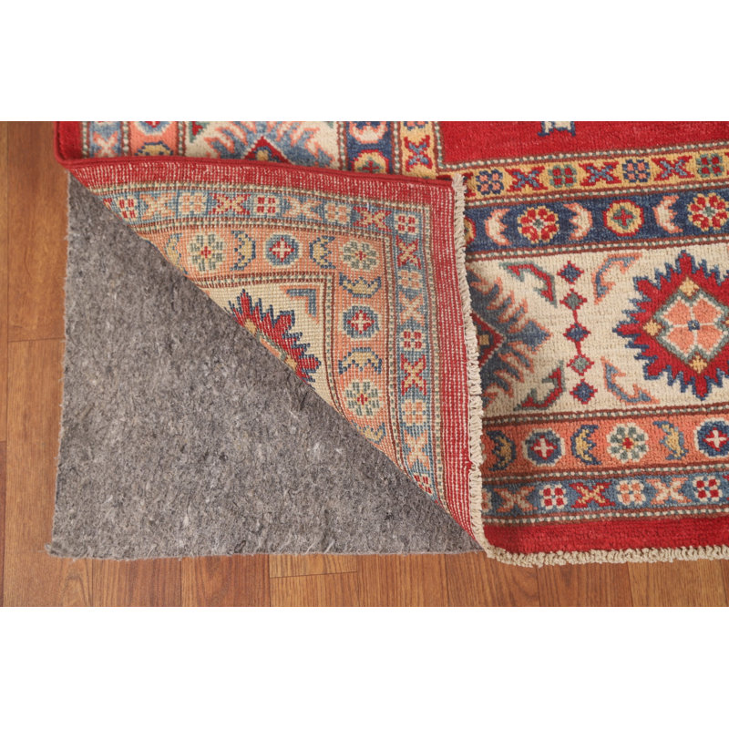 Tapis oriental rouge fait à la main Kazak 10