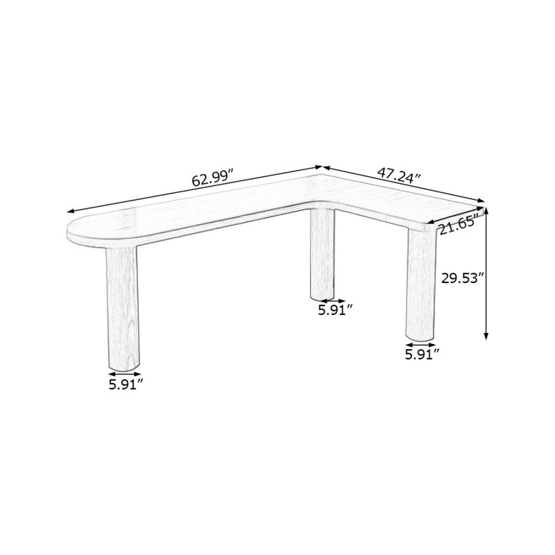 Nut-brown Free Form Solid Wood Writing desk, 29.53" H x 62.99" W x 47.24" D, Left Hand Return