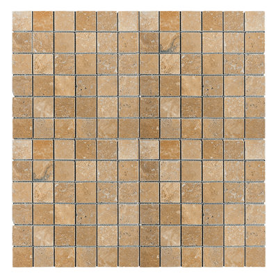 Carrelage mosaïque carré noyer en travertin