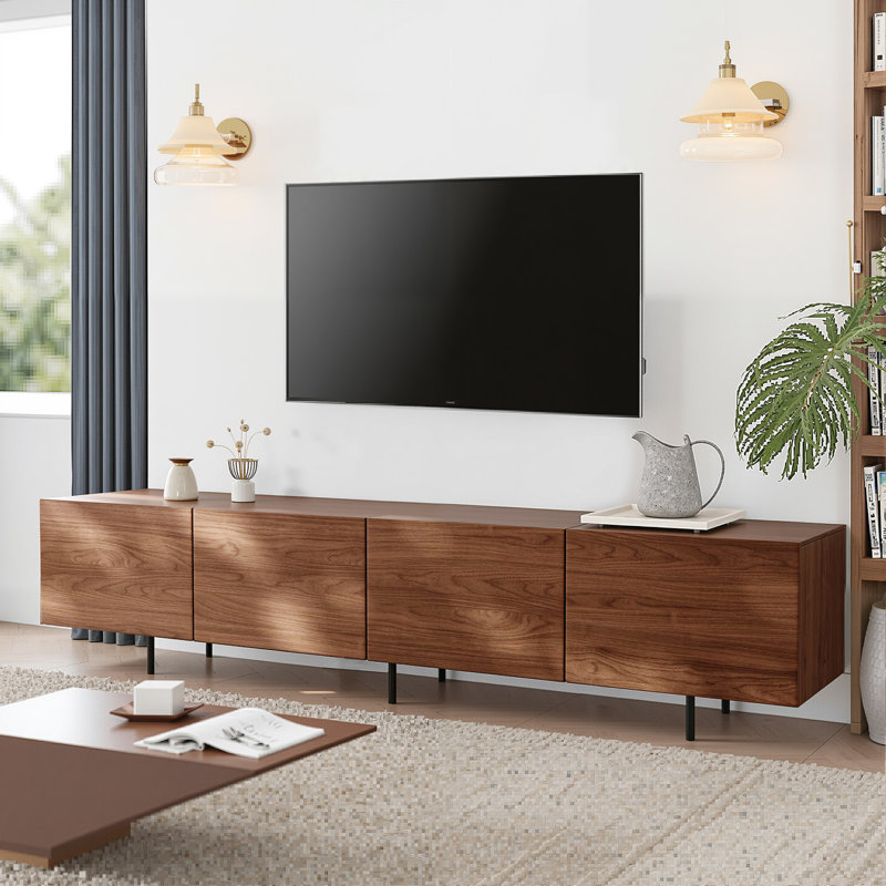 Modern 86.5" TV Stand With Storage Cabinets And Walnut Finish, 22"H x 86.5"L x 15"W