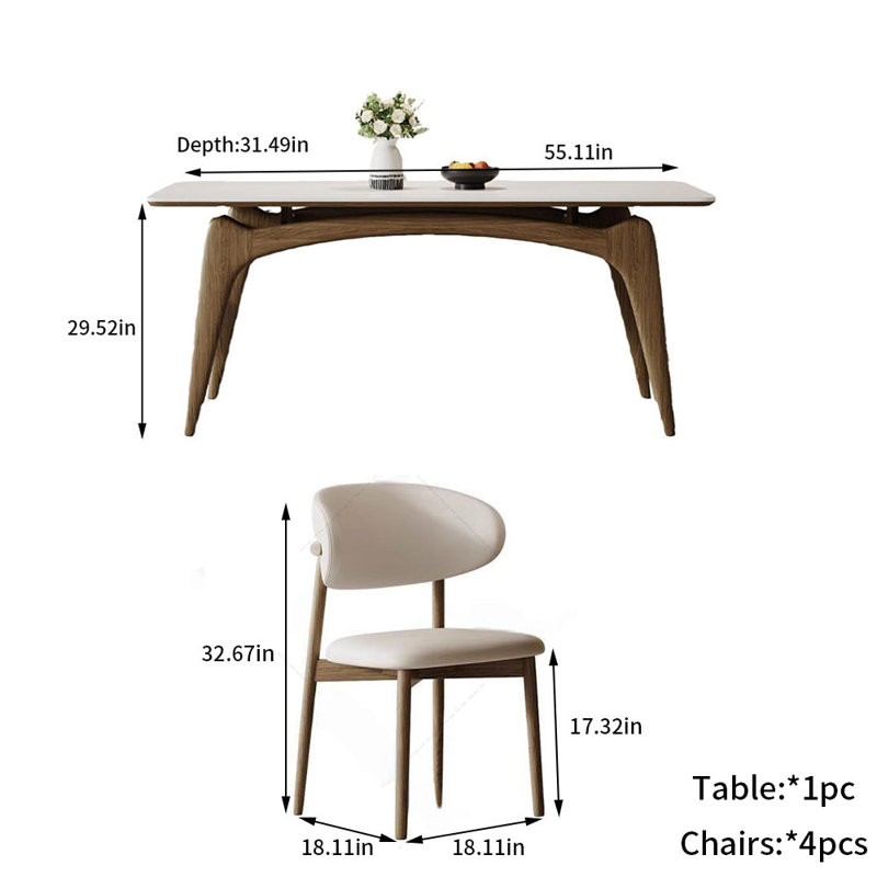 Annek Solid wood rock plate meal, 29.52"H x 55.11"L x 31.49"W