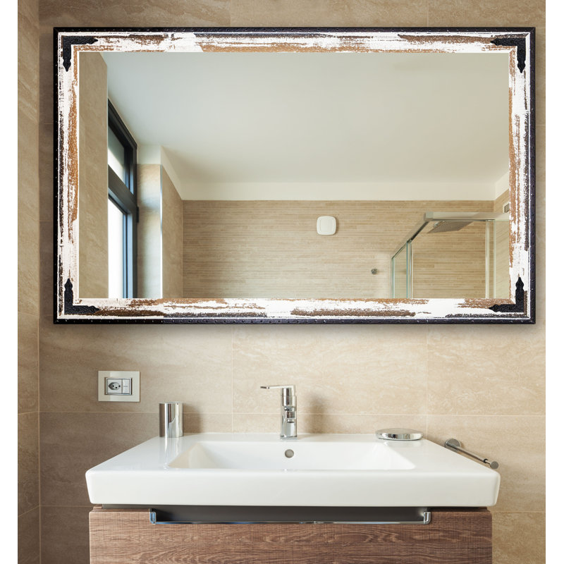 Miroir de salle de bain, H 35 po x l 64 po, Brun / crème vieilli
