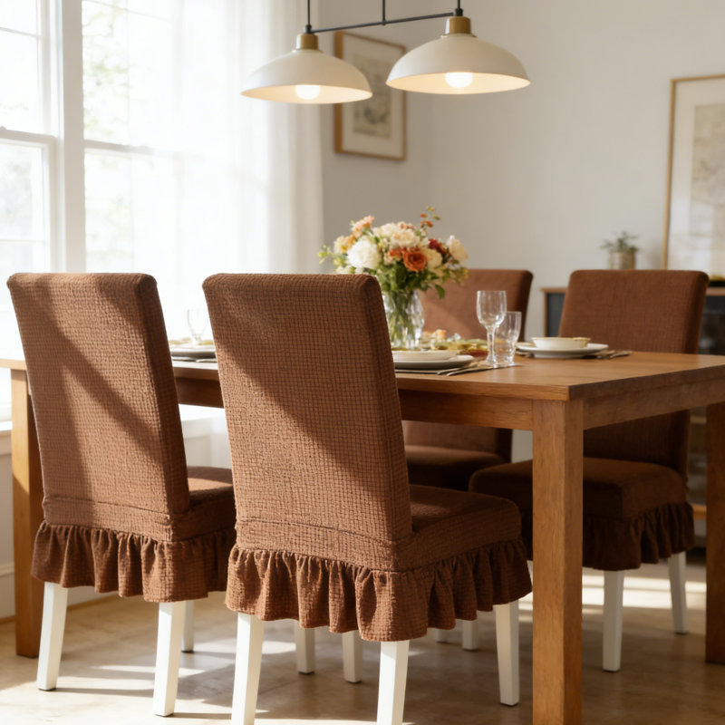 4 PCS Stretch Parsons Dining Chair Covers with Ruffled Skirt, Elastic Slipcovers for High Back Chairs, Wrinkle-Resistant Fabric Protection for Dining Room, Restaurant, Banquet
