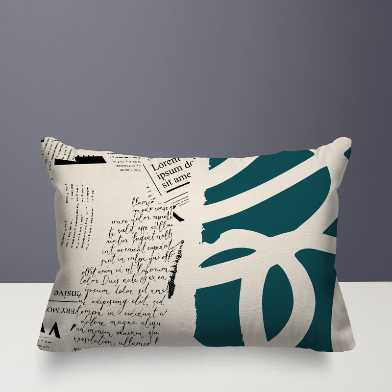 Oreiller rectangulaire réversible intérieur / extérieur Vaya, H 18 po x l 25 po, Émeraude / noir / blanc cassé