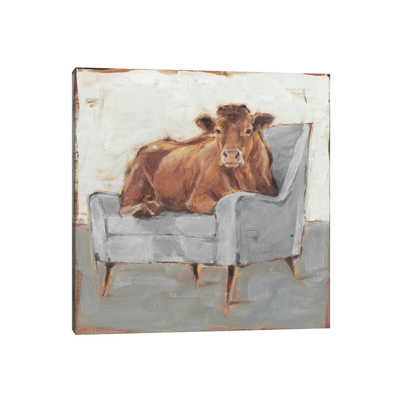 «Moo-ving In IV - Brown & Grey» par Ethan Harper, H 12 po x l 12 po, Toile tendue
