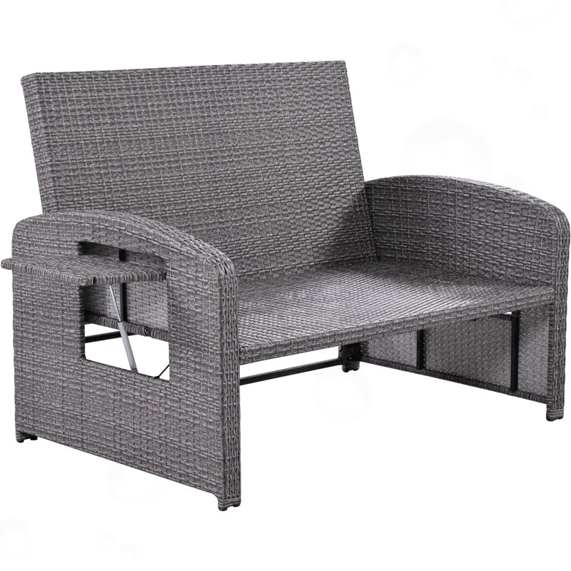 Chaise longue double en osier PE avec dossier réglable PE, Beige