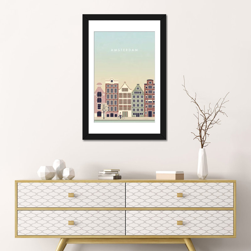 « amsterdam », impression sur toile, H 24 po x l 16 po x P 1 po, Papier d'art encadré noir, Blanc