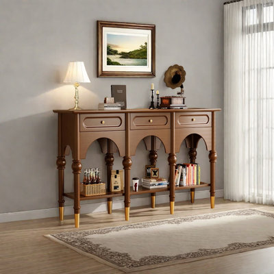 Console rétro en bois massif multifonctionnel