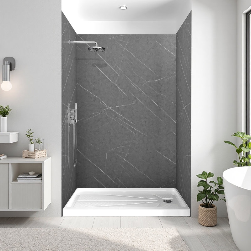 Ensemble de 3 panneaux de douche 32 po x 32 po x 96 po x H 32 po, Gris