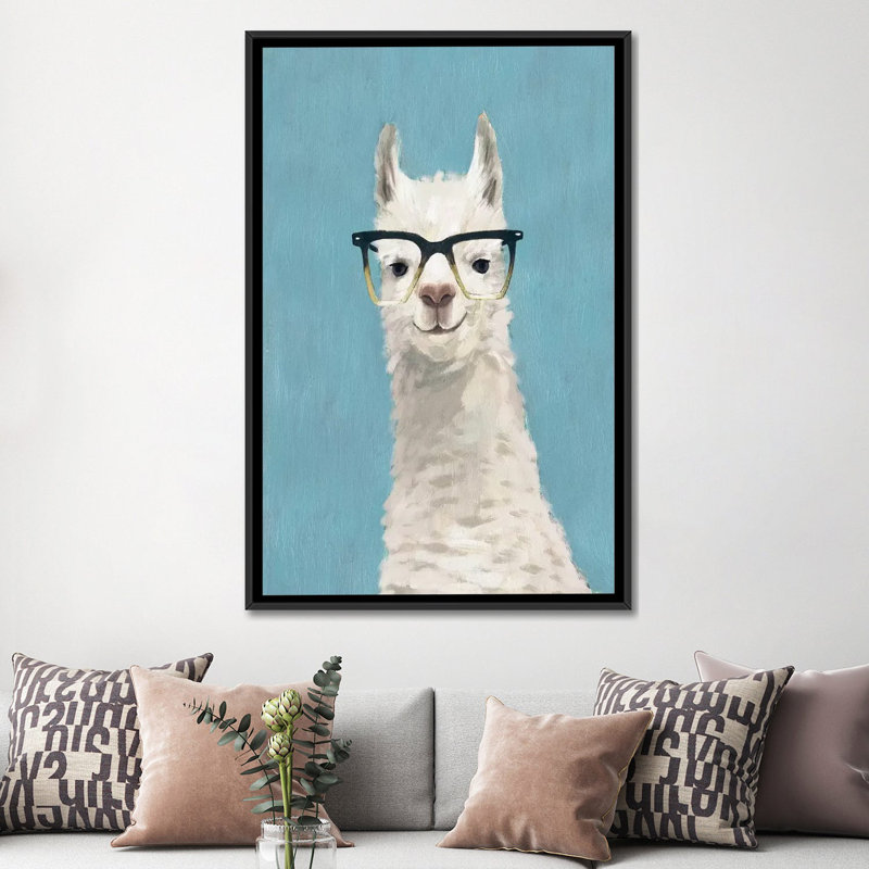 «Llama Specs II», art sur toile, H 60 po x l 40 po x P 1,5 po, Toile avec cadre noir, Pas de tapis