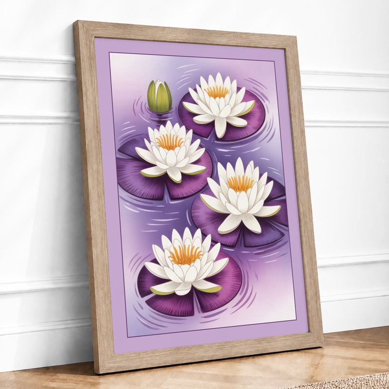 Floating Water Lilies Botanical - Print, Oak, A4 - 29.7 x 21.0 cm