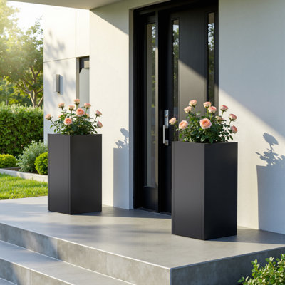 Jardinières carrées en métal noir de 60 cm de hauteur (lot de 2) - Pots de fleurs surélevés modernes pour terrasse intérieure et extérieure
