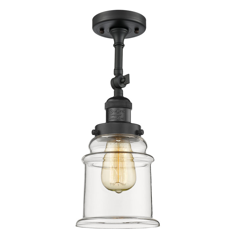 Plafonnier semi-encastré cylindrique simple 6 po Alexandira, Transparent, Noir mat, Ampoule incandescente rétro de 60 watts