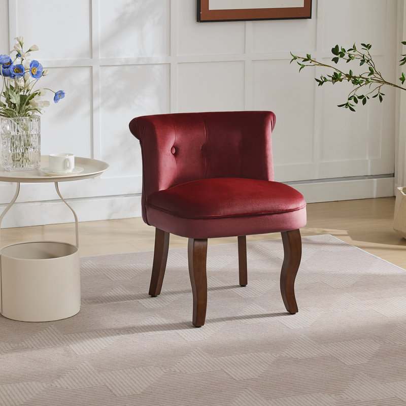 Tufted Upholstered Velvet Vanity Chair with Solid Wood Legs, Burgundy