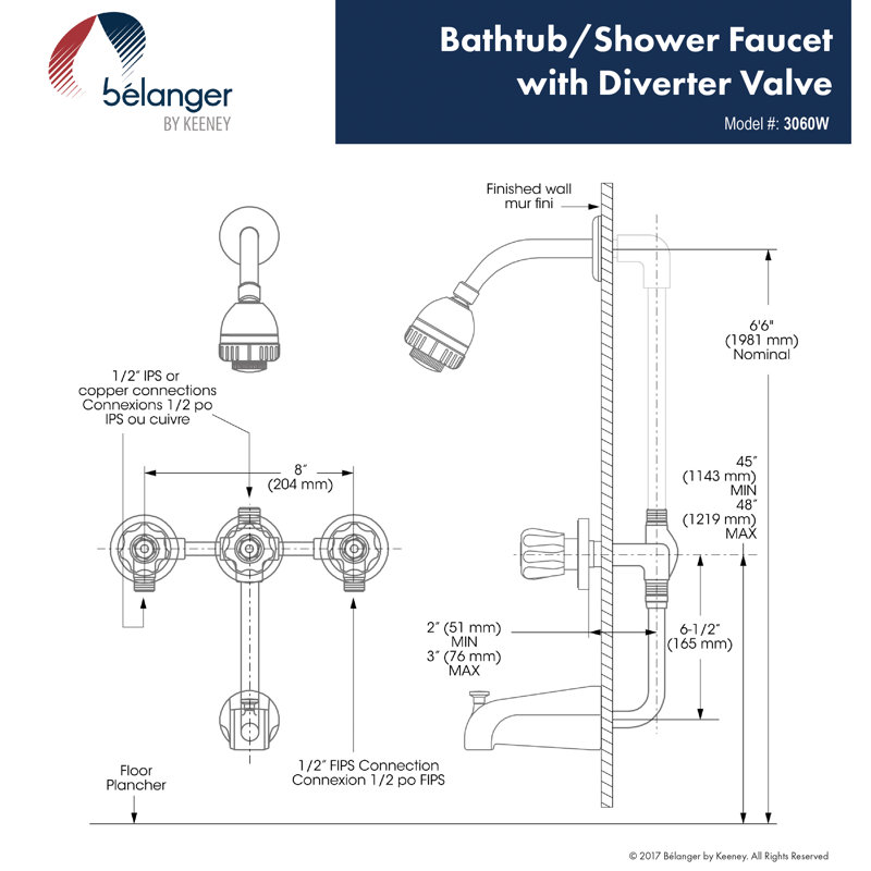 Polished Chrome Wall Mounted Shower Faucet with Three Handles