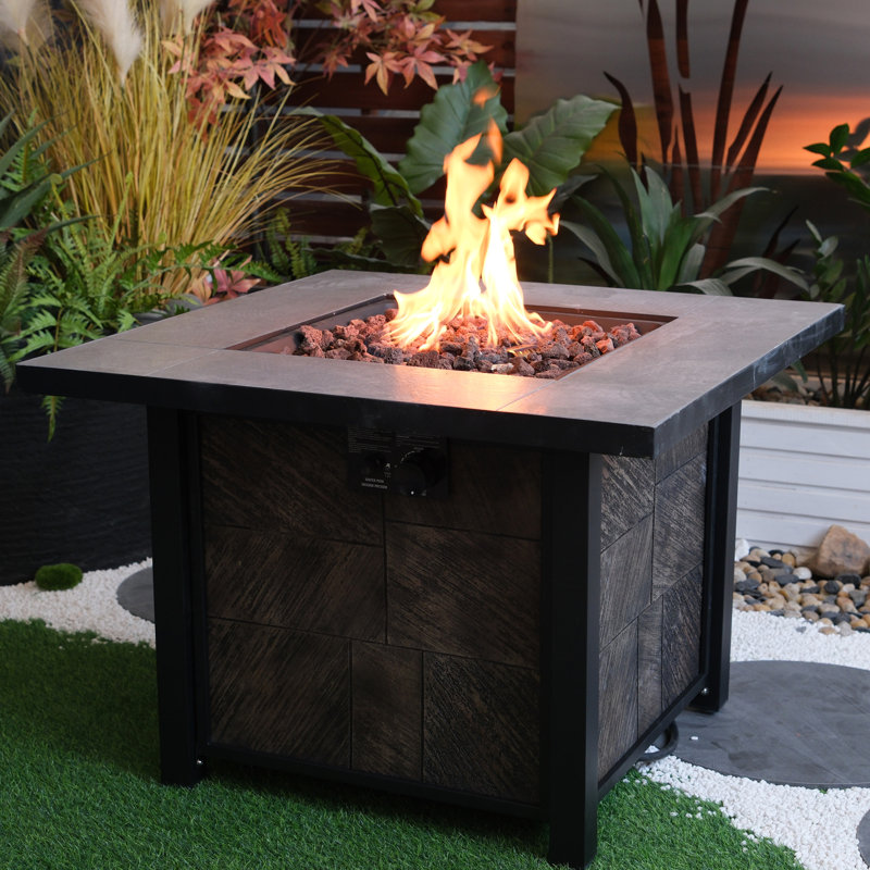 Table de feu au gaz 50000, avec une texture d'oxyde de magnésium et une pierre de lave résistante à la pluie pour l'extérieur, enceinte approuvée