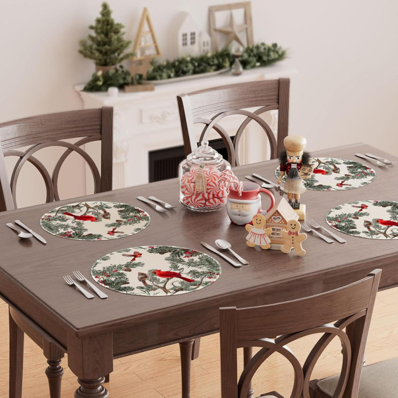 Ensemble de 4 napperons de table Cardinal Birds Winter Pine Christmas Christmas