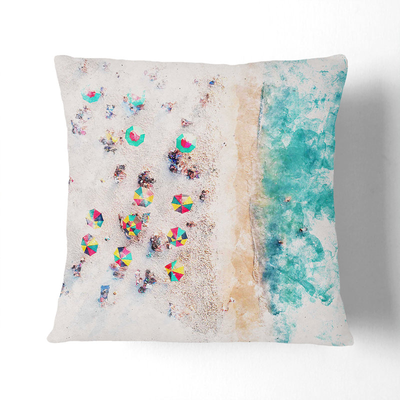 Miami Florida Beach Watercolour Cushion with Filling, 40cm H x 40cm W x 15cm D