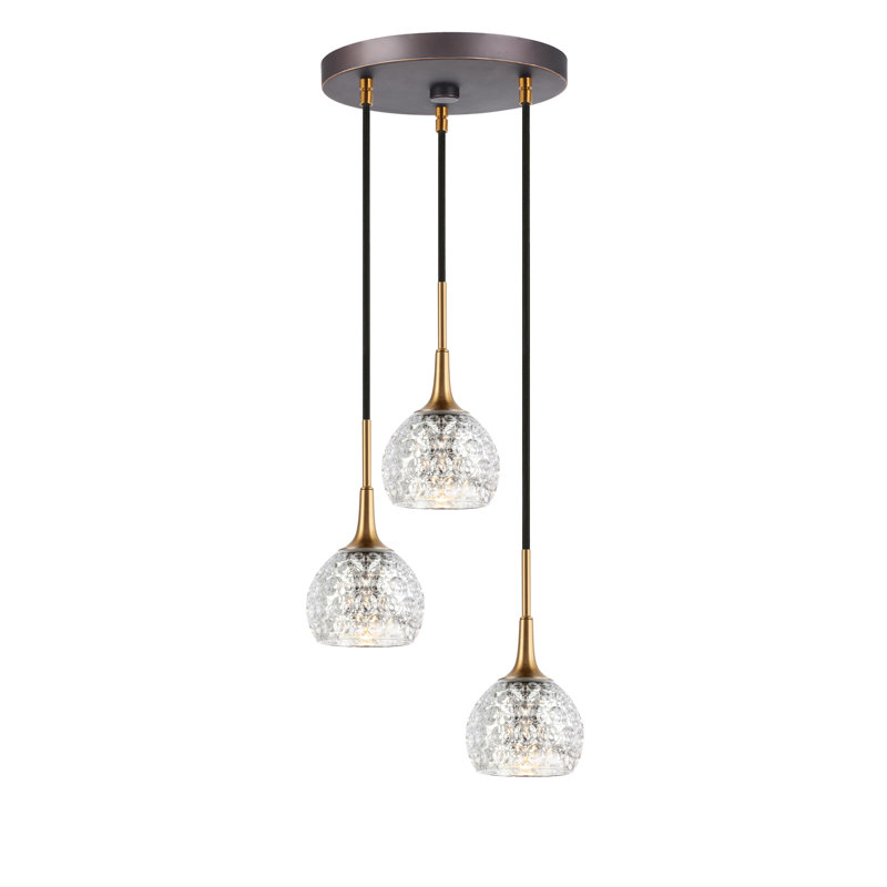 Luminaire suspendu sphère 3 lumières grappe Jerrie, Mercure, Halogène, Nickel satiné / bronze