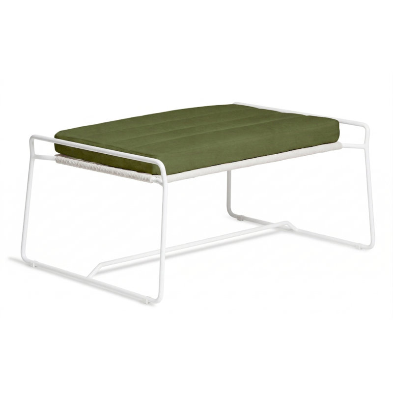 Repose-pieds d'extérieur avec coussin Sandur, Toile lichen, Corde blanche / structure blanche