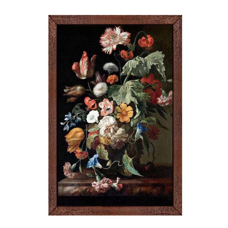 Still-Life With Flowers, C.1700 by Rachel Ruysch - Floater Frame Painting on Canvas, Brown Framed