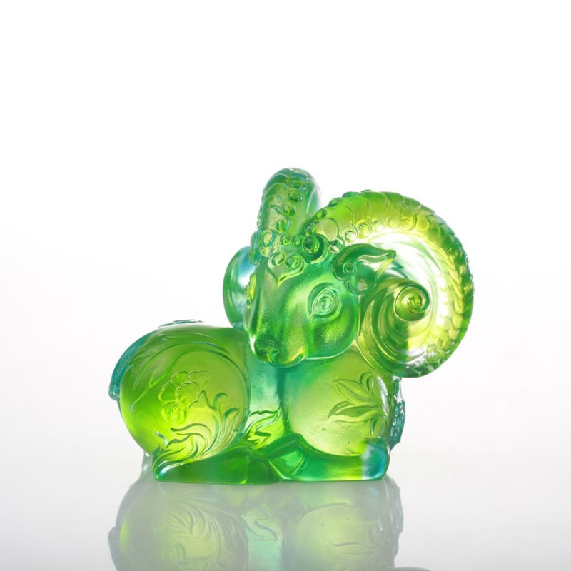 LIULI Crystal, Zodiac Figurine, Year of the Sheep | Auspicious Fuzzy