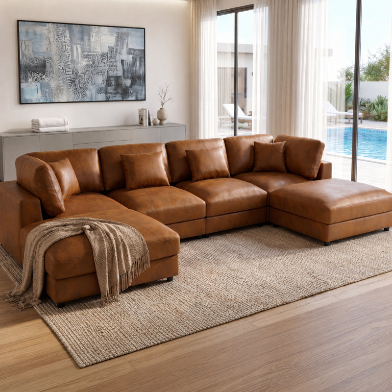 Canapé modulaire en similicuir, 33" H x 144" W x 72" D