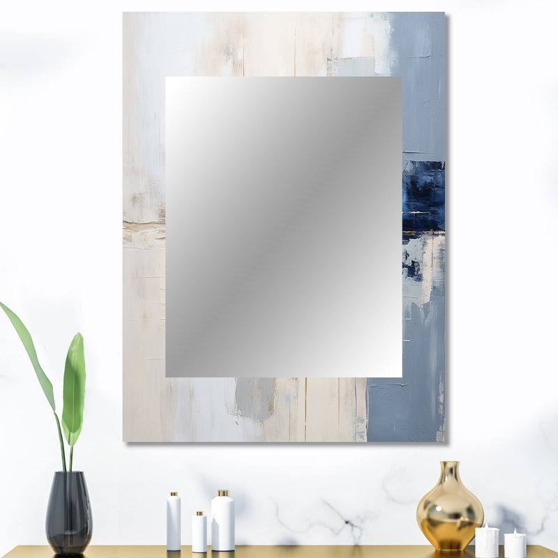 White And Blue Paint Fusion - Abstract Painting Wall Mirror, Modern Decorative Mirror, Printed Metal Art, 40" x 30"