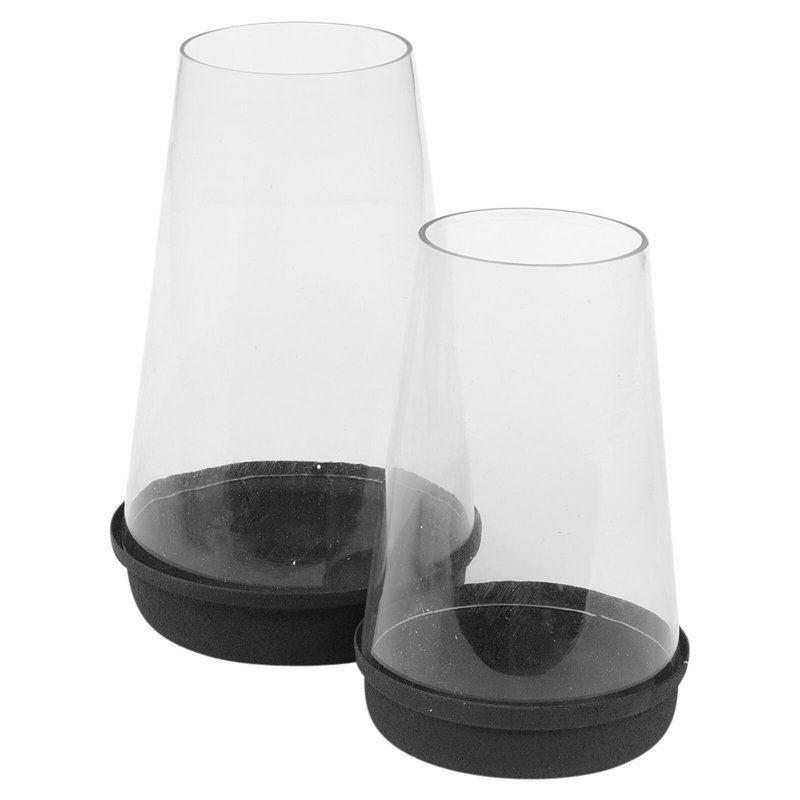 2 Piece Glass Lantern Set, Black 