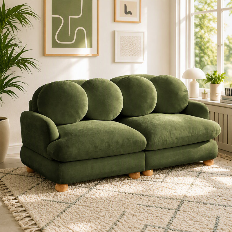Canapé d'angle modulaire avec revêtement en chenille, Chenille verte