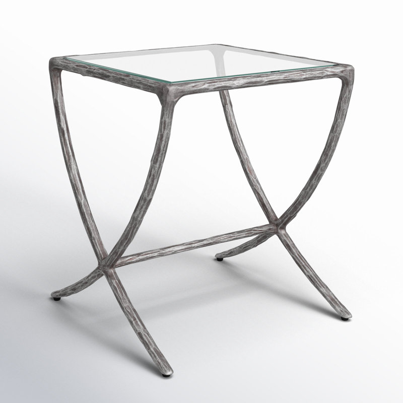 Glass End Table, Silver