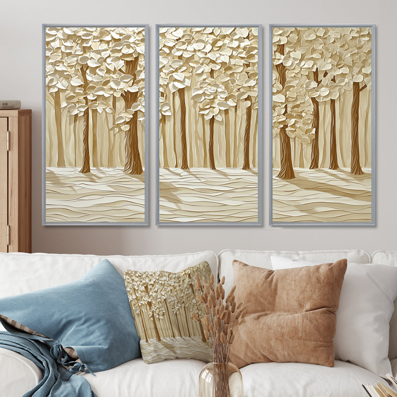 Adalise - ensemble d'art mural paysage de forêt, H 32 po x l 48 po, Reproduction avec cadre flottant, Argent argent
