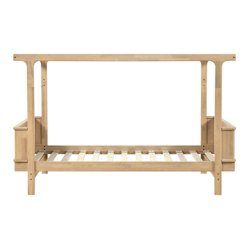 Mobilier de chambre à coucher de style rustique pour lit simple à baldaquin de style industriel au fini bois de chêne durable
