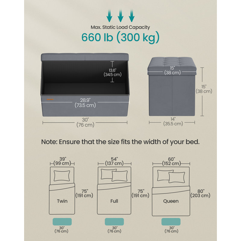 76cm Wide Rectangle Solid Colour Standard Ottoman with Storage
