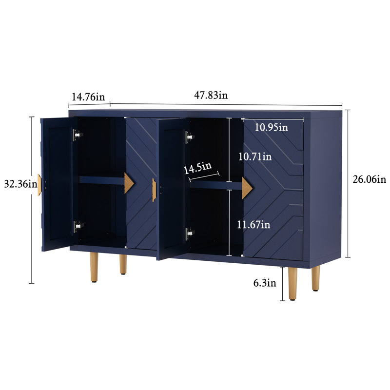 Shonnell 47.8'' Modern Sideboard Cabinet with 4 Embossed Pattern Doors for Kitchen, Living Room, Navy