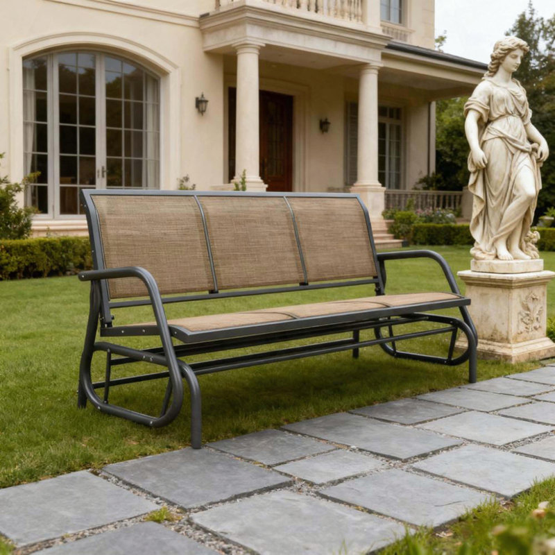 3-Person Outdoor Patio Glider Bench with Breathable Mesh, Brown