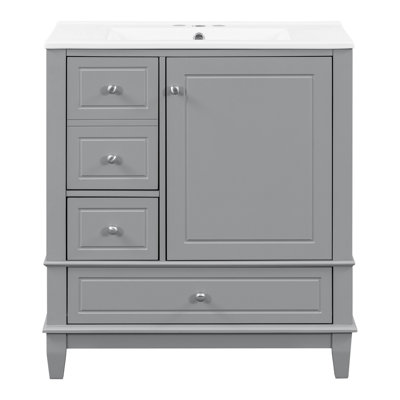 30" Bathroom Vanity with Sink, One Door with Shelf and Three Drawers, Soft Close Door