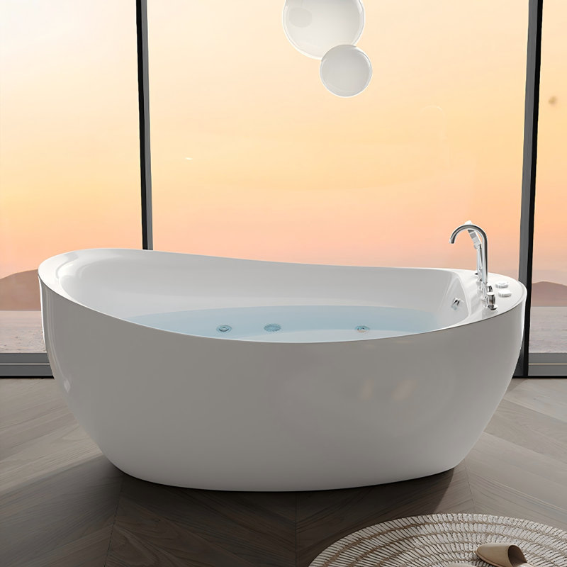 55.12"x31.50"Acrylic Whirlpool Massage Freestanding One-piece Seamless Bathtub for Small Spaces