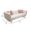 Canapé Eva avec 4 coussins décoratifs roses, base en métal crème et or 98 pouces