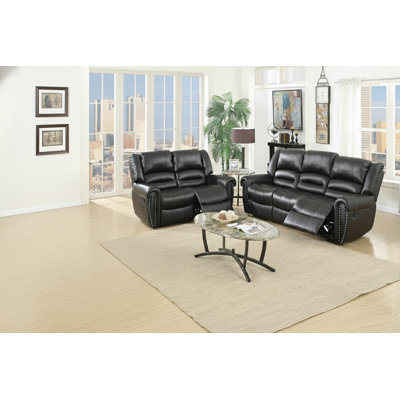 Modern 2pc Living Room Set 1x Sofa 1x Loveseat Horizontal And Light Vertical Tufting Nailhead Trim Cushion Backrest Black Finish Primary Living Room Furniture