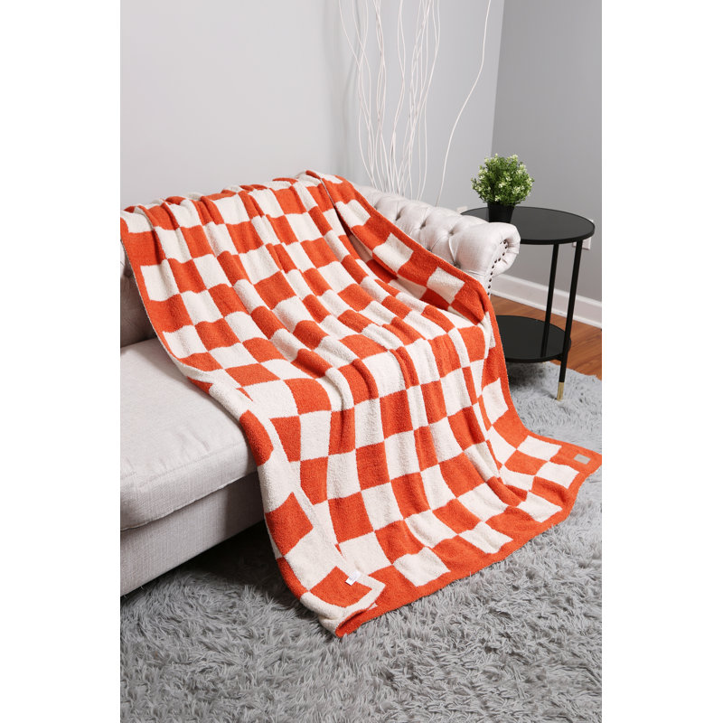 Checkered Pattern Luxury Soft Throw Blanket, Orange
