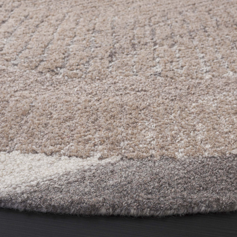 Alysandra Ebony Hand Tufted Wool Cotton Abstract Rug in Ivory/Beige, Round 6'