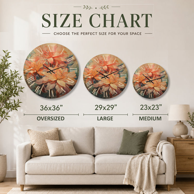 Botanical Wall Clock – Joyful Tropical Hibiscus Bouquet, Printed on Wood, Medium