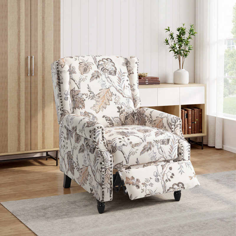 29.13cm Wide Standard Recliner, Beige/Ivory Floral