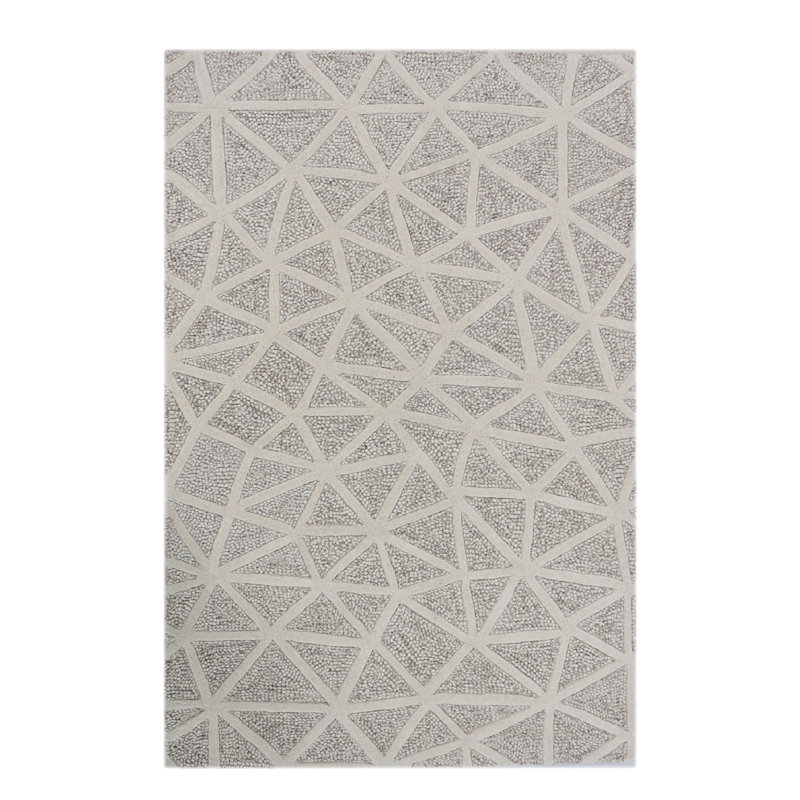 Extravaganza Geometric Handmade Tufted Wool/Cotton Heathered Gray Area Rug, Rectangle 8' x 10'
