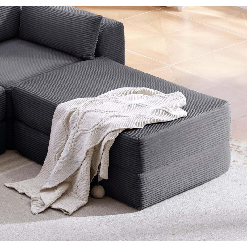 Repose-pieds moderne et minimaliste en velours côtelé pour salon, Gris