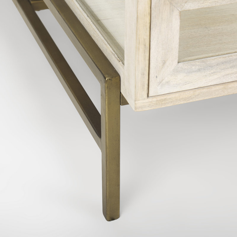 Table basse à 4 pieds avec rangement, 15 po x 43,5 po x 42 po, Blanc, Doré