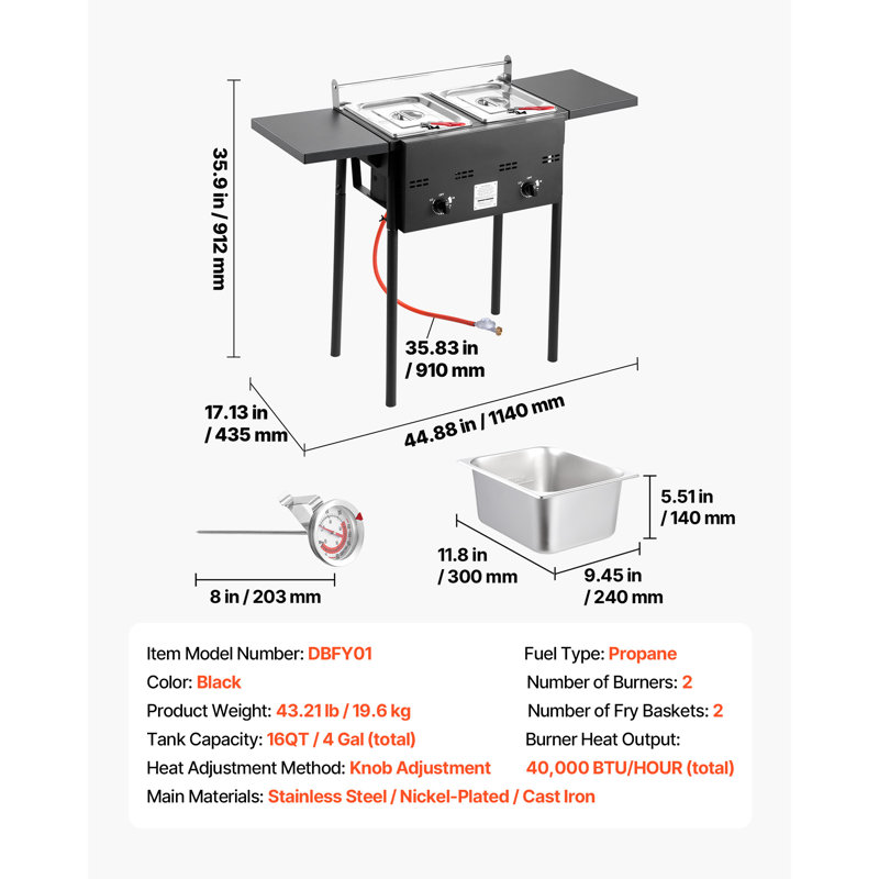 8QTx2 Outdoor Propane Deep Fryer Commercial Free Standing Cooker Two Tank