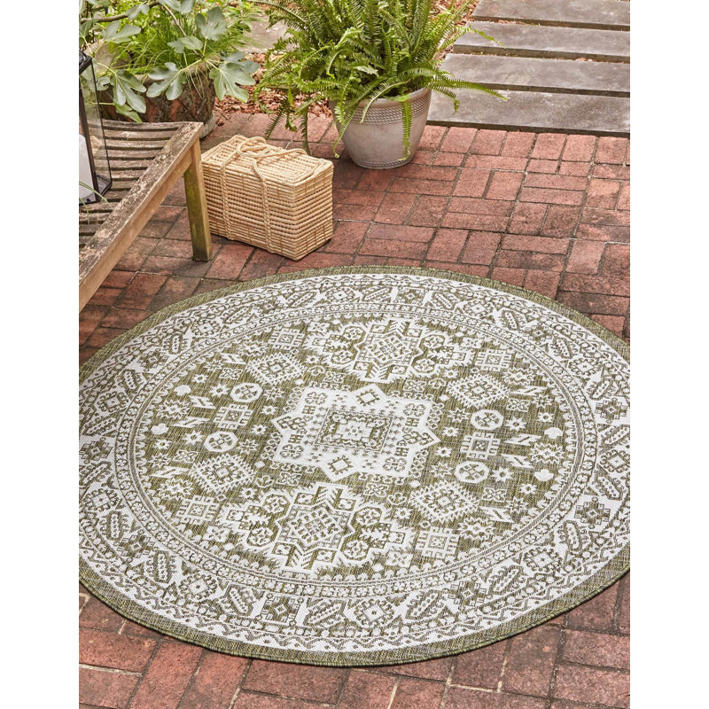 Tapis intérieur / extérieur brun Anarsja Southwestern, Rond 3 pi 3 po