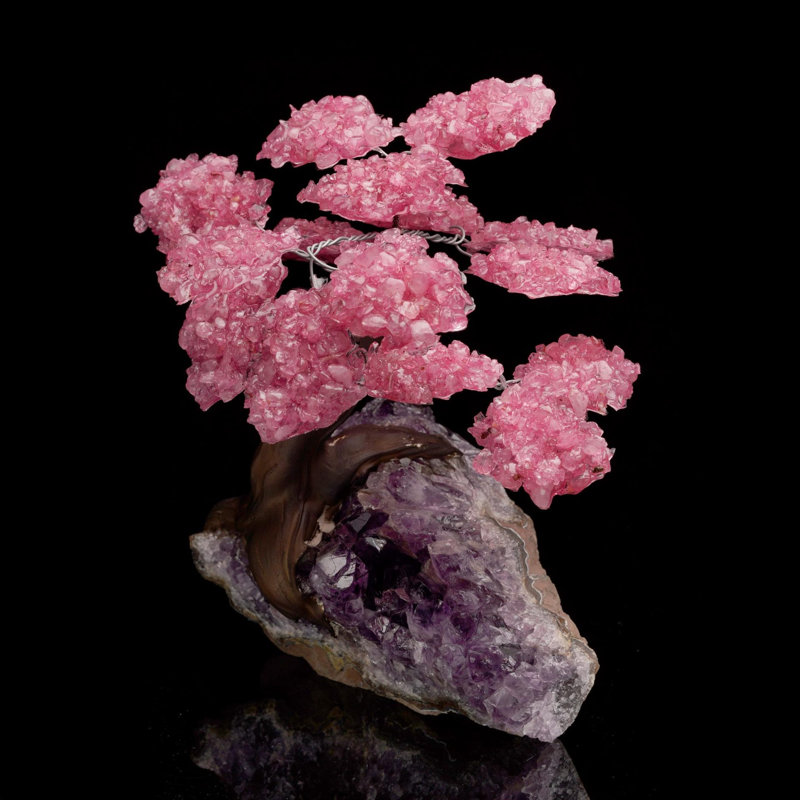 Quartz rose avec pierres précieuses et améthyste